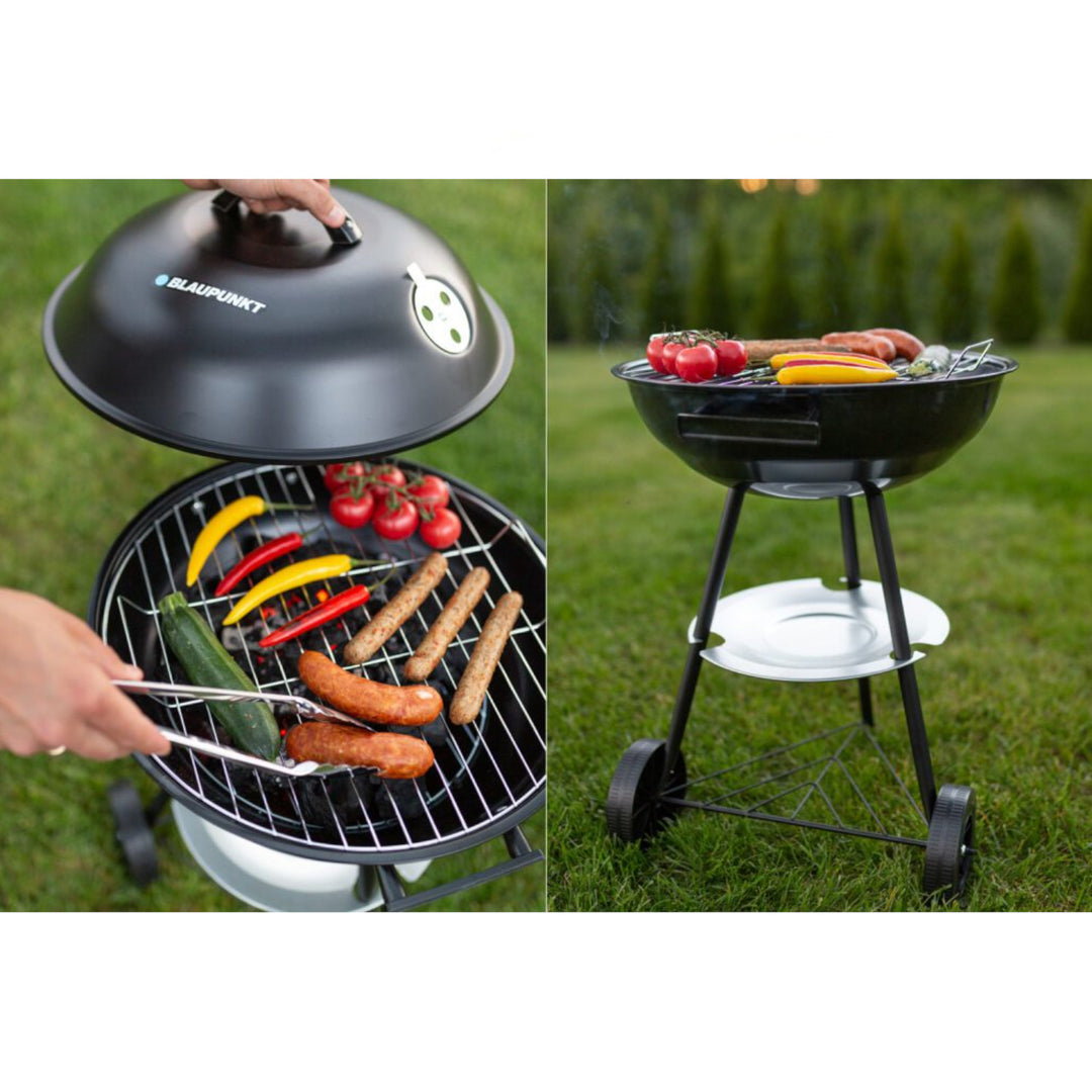 Blaupunkt GC301 Kolgrill På Hjul Runt Grillställ Grill Trädgårdsgrill Grillvagn Med Nedre Trädgårdsgrill 41cm Diameter BBQ Termometer I Locket