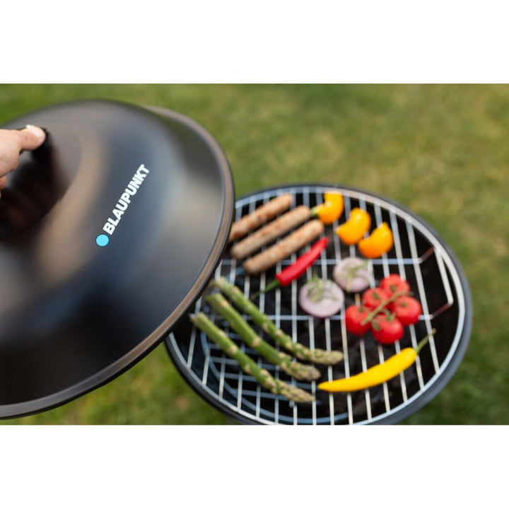 Blaupunkt GC401 Kolgrill På Hjul Runt Grillställ Grill Trädgårdsgrill Grillvagn Med Nedre Hylla Trädgårdsgrill 41cm Diameter BBQ Termometer I Locket