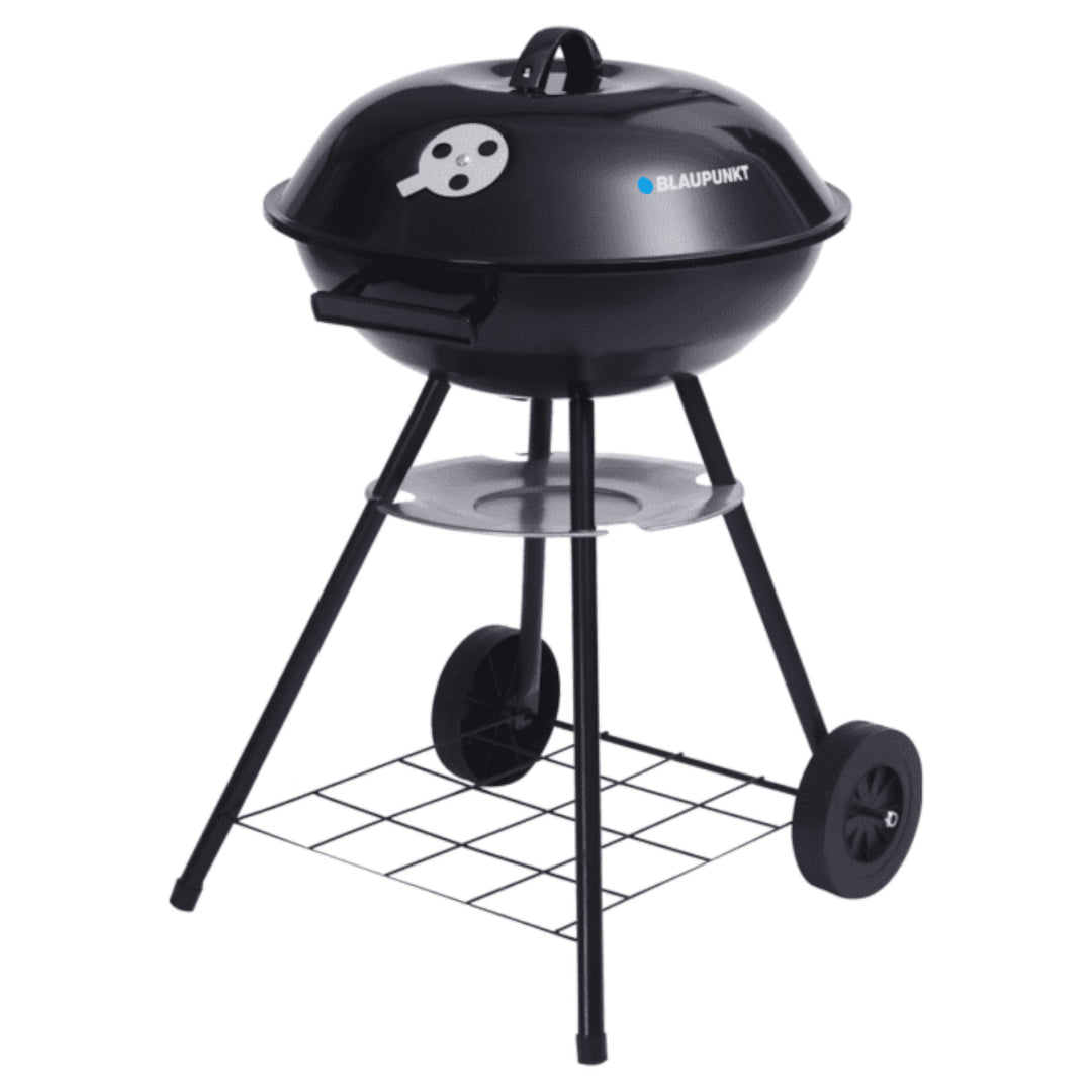 Blaupunkt GC401 Kolgrill På Hjul Runt Grillställ Grill Trädgårdsgrill Grillvagn Med Nedre Hylla Trädgårdsgrill 41cm Diameter BBQ Termometer I Locket