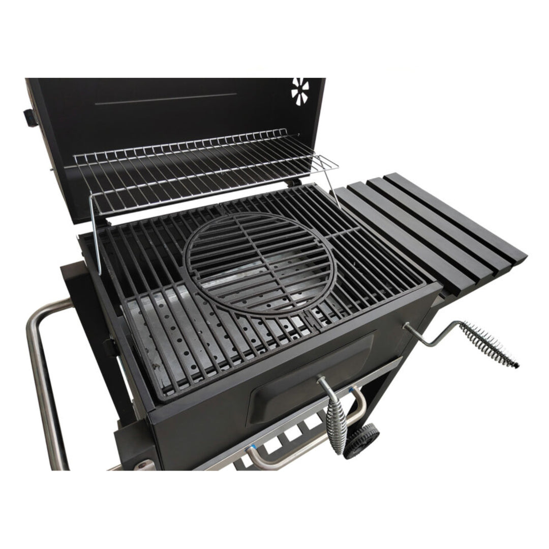 Blaupunkt GC601 Grillvagn Trädgårdsgrill Kolgrilltermometer I Locket Sidohylla Gjutjärnsgaller Grillyta 57,2 x 32 cm BBQ