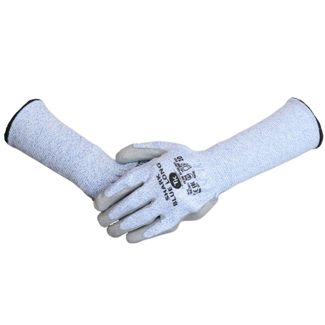 TK Gloves Shark Blue Long 12 Par Arbetshandskar Belagda Med Polyuretan Förlängda Manschettskyddsarbetshandskar Storlek 6