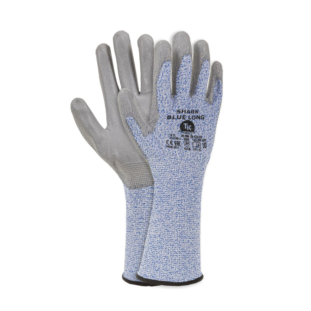 TK Gloves Shark Blue Long 12 Par Arbetshandskar Belagda Med Polyuretan Förlängda Manschettskyddsarbetshandskar Storlek 6