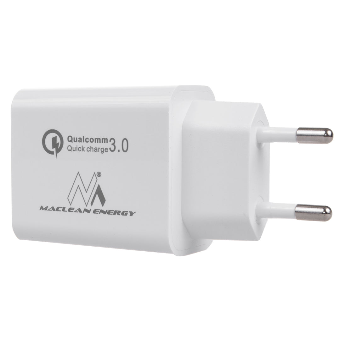 Maclean MCE485 W 20W Nätladdare PD Power Delivery Qualcomm Quick Charge, QC 3.0, 5V3A/9V2.22A/12V1.67A, Vit, MCE485W