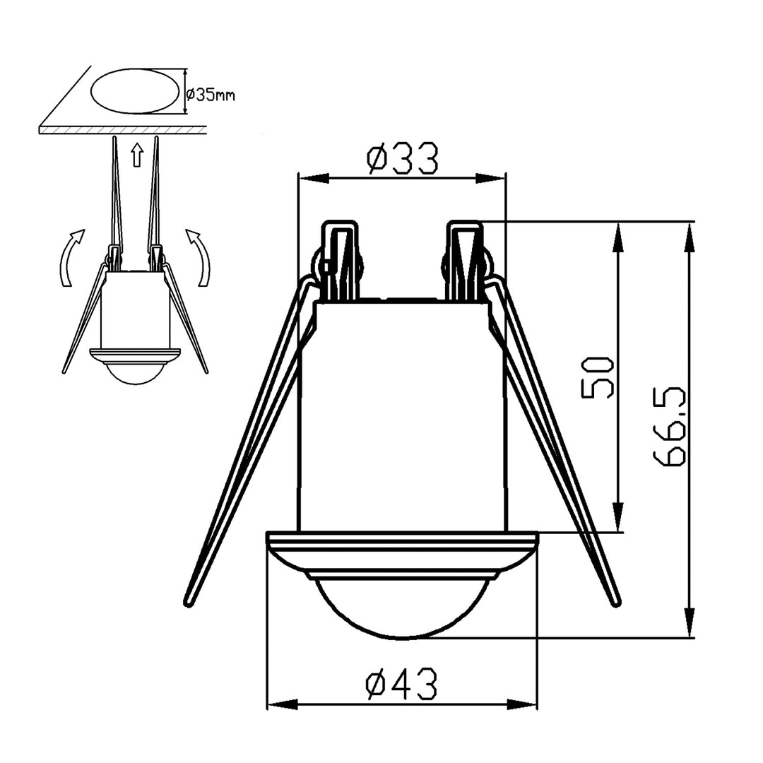 Maclean MCE359 PIR Rörelsedetektor Med Skymningssensor Takrörelsesensor Takmontering Infälld IP20 Inomhusyta 360° Räckvidd 6m Max Belastning 300/150W