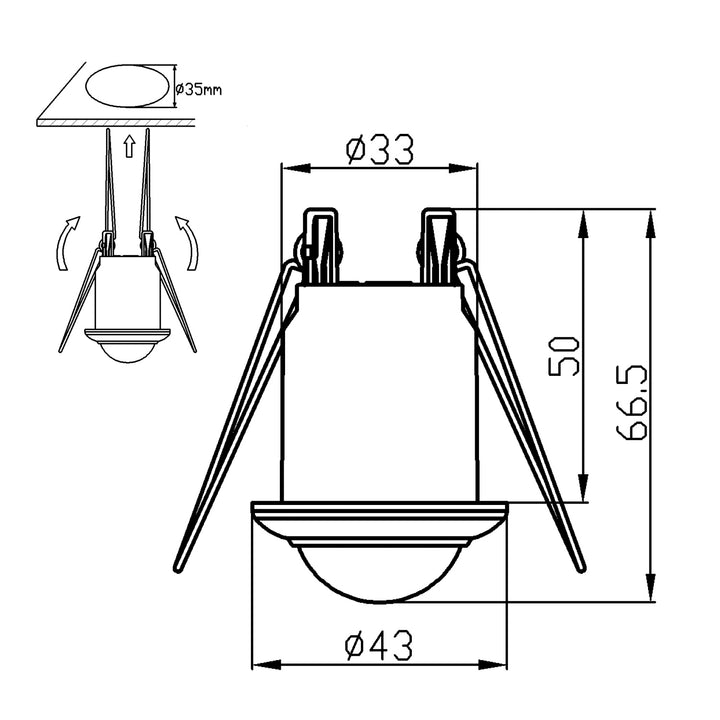 Maclean MCE359 PIR Rörelsedetektor Med Skymningssensor Takrörelsesensor Takmontering Infälld IP20 Inomhusyta 360° Räckvidd 6m Max Belastning 300/150W