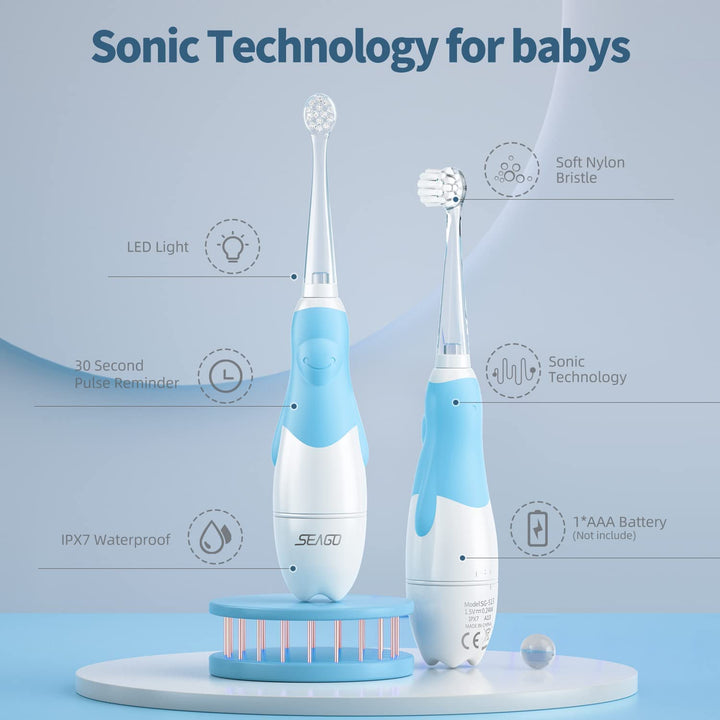 Seago SG-513 Elektrisk Sonic Tandborste För Barn Från 0 Till 3 År LED-ljus Smart Timer Sonic Baby Tandborste Vattentät IPX7 Sonic Tandborste Barntandborste