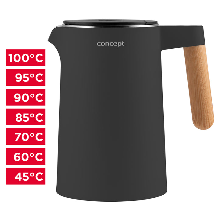 Concept RK3302 Vattenkokare Med Temperaturkontroll 1,5L KEEP-Funktion Vattennivåindikator Roterar 360° 2200 W Antracit