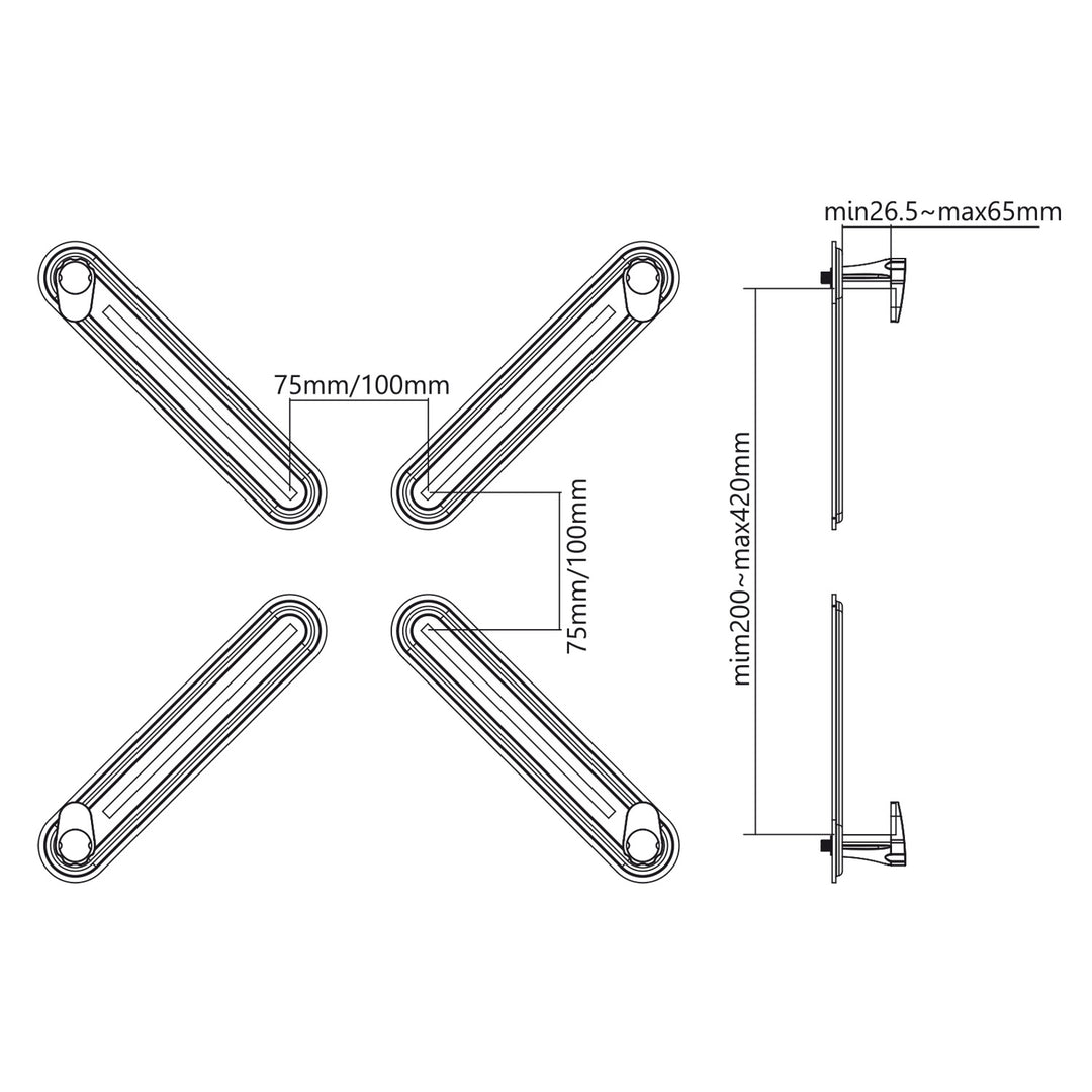 Maclean MC-899 Universaladapter För 13-27" Skärmar Utan VESA-Standard Upp Till 8 kg Lämpliga Fästen Med VESA-Standard 75x75mm 100x100mm Monitoradapterset