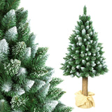 Diamant Konstgjord Tall Med Naturlig Stam 160cm Julgran Med Plastbotten Snöeffekt PVC-Dekoration Juldekoration