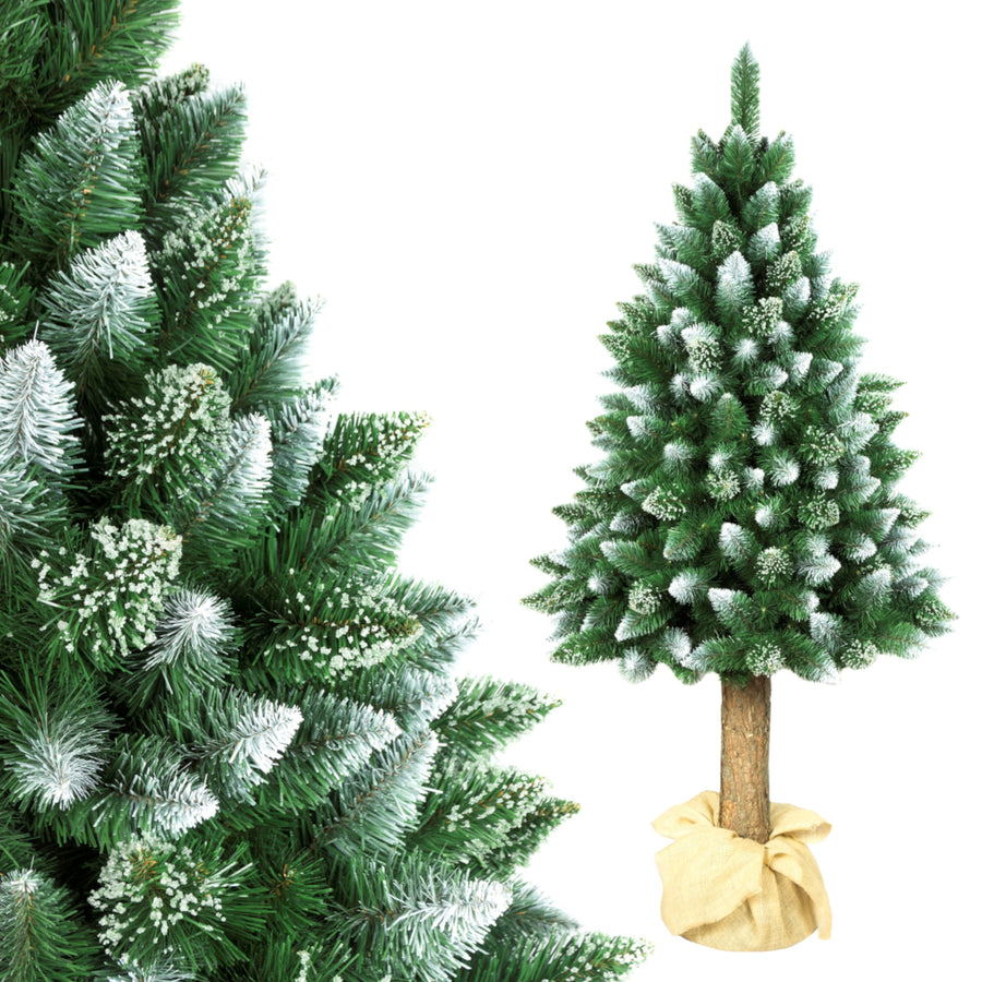 Diamant Konstgjord Tall Med Naturlig Stam 160cm Julgran Med Plastbotten Snöeffekt PVC-Dekoration Juldekoration