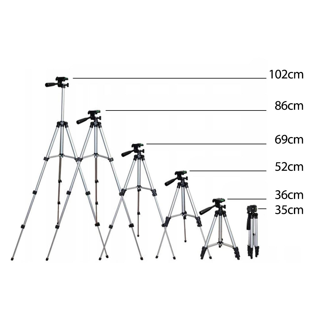 Maclean MC-164 Universal 1/4" Stativ Med Telefonhållare Och Väska Lämplig För Kameror Videokameror Smartphones Ringlampor Stativ Fällbar Justerbar Höjd Max 102cm