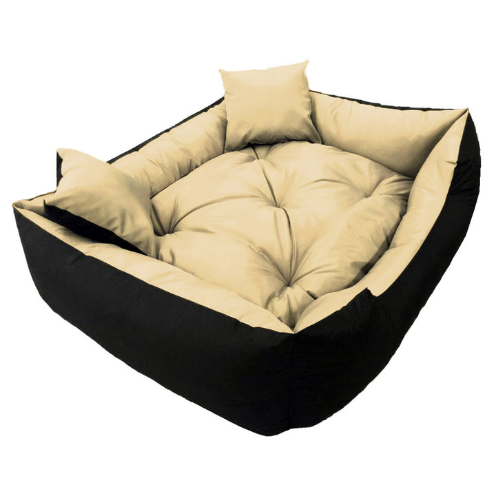 KingDog Ecco Hund- och Kattsäng Med Kudde Vattentät Nylon Hundkudde Hundkorg Husdjurssäng Tvättbar Vattentätt Material (Innermått: 60 x 50 cm/Yttermått: 75 x 65 cm, Beige)