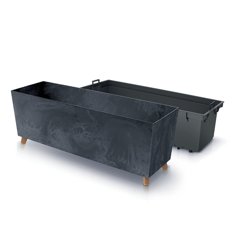 Prosperplast Urbi Case Urbi Case Concrete Effect N Flower Box Med Ben För Inomhus Och Utomhusbruk Rektangulär Blomkruka Inkl. Planter Plastic 770x235x300mm (Antracit)