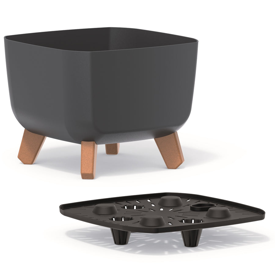 Prosperplast Gracia Square Blomkruka Med Avtagbara Ben Inkl. Insats För Inomhus Och Utomhusbruk Square Planter Plastic UV-beständig 24x24x18,7cm Antracit