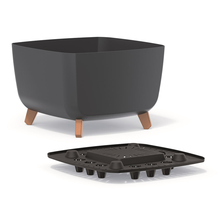 Prosperplast Gracia Square Flowerpot Med Avtagbara Ben Inkl. Insats För Inomhus- Och Utomhusbruk Square Planter Plastic UV-Beständig 39x39x27cm Antracit