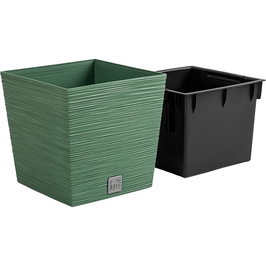 Prosperplast Furu Square Low Blomkruka Med Insats 24 x 24 x 23,5 cm Kapacitet 7,5L Jordnära Grön
