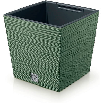 Prosperplast Furu Square Low Blomkruka Med Insats 24 x 24 x 23,5 cm Kapacitet 7,5L Jordnära Grön