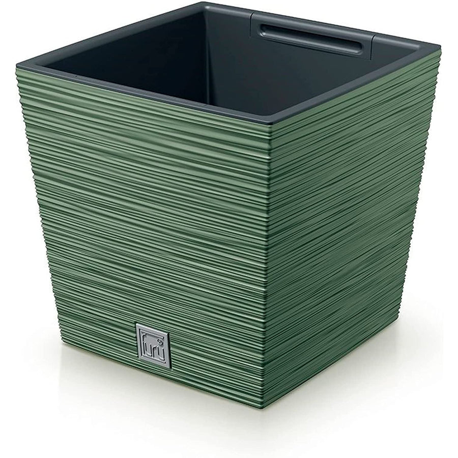 Prosperplast Furu Square Low Blomkruka Med Insats 24 x 24 x 23,5 cm Kapacitet 7,5L Jordnära Grön