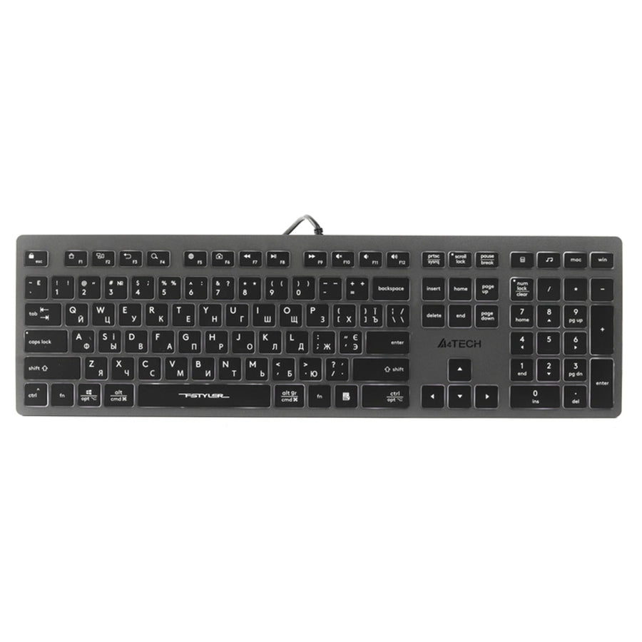 A4tech FX60H QWERTY Speltangentbord 12 Multimedianavigeringsknappar 2 USB Plug & Play-Portar USB-Kontakt Trådbunden Kabellängd 1,5 m (Vit Bakgrundsbelysning)
