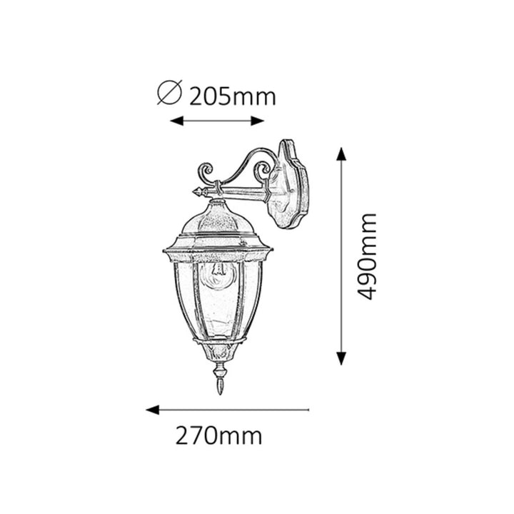 Rabalux Toronto 8381 Vägglampa Med E27-Gänga Och 60W Skyddsgrad IP44 Antik Guldfärg