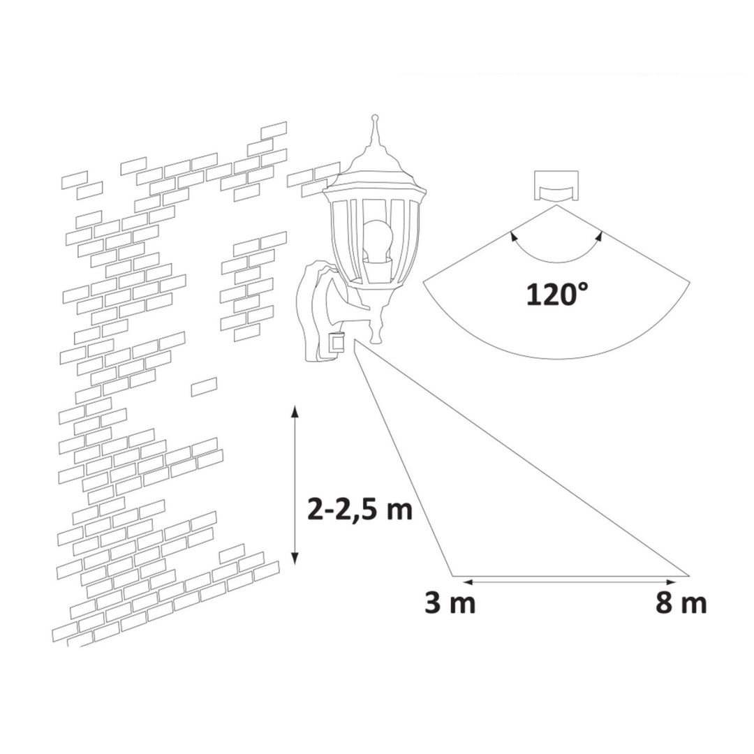 Rabalux Nizza Vägglampa I Antik Guld Med Rörelse- Och Skymningssensor. E27-Gänga Effekt 60 W Skyddsnivå IP43