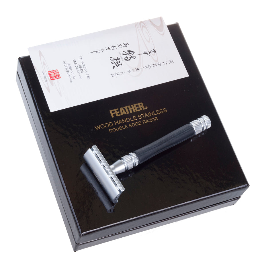 Shaver Feather WS-D2S Razor Blade Shaver Rostfritt Stål Metalldelar Träelement Stand