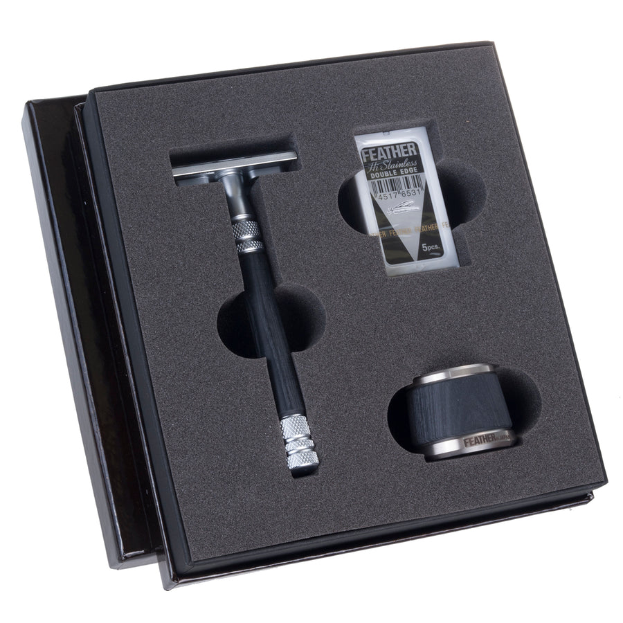Shaver Feather WS-D2S Razor Blade Shaver Rostfritt Stål Metalldelar Träelement Stand