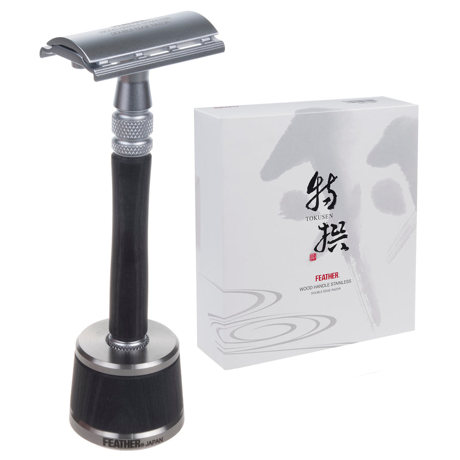 Shaver Feather WS-D2S Razor Blade Shaver Rostfritt Stål Metalldelar Träelement Stand