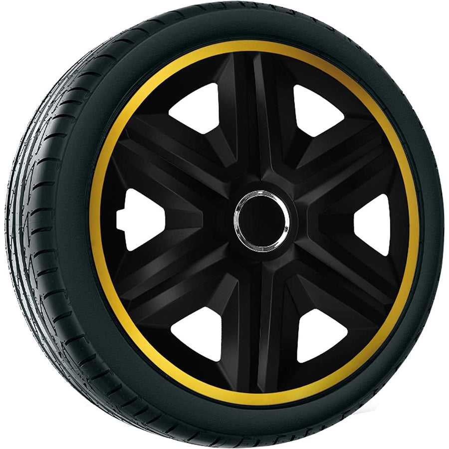 NRM Fast Lux Hjulskydd För Stålfälgar Tvåfärgade Navkapslar Set Med 4 Fordon Lämplig För De Flesta Märken Och Fälgar ABS-Plast 14" Guld/Svart