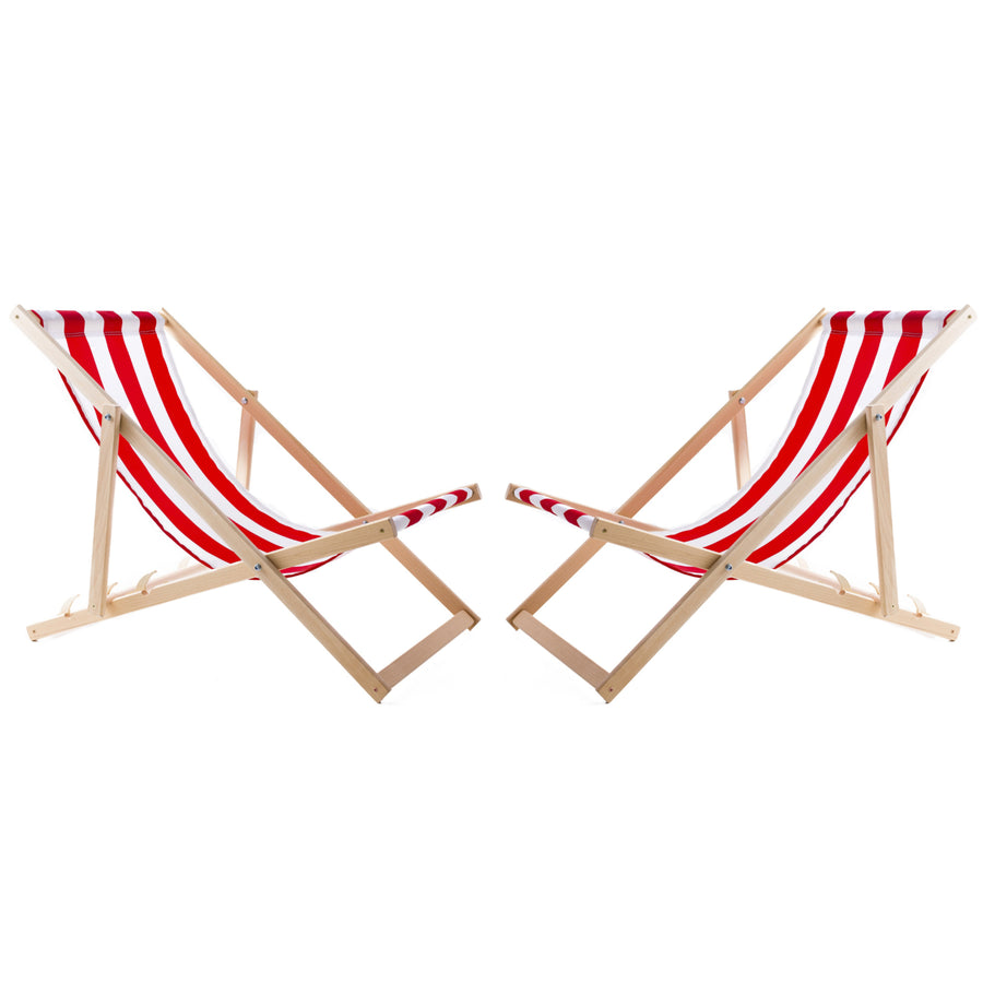 Woodok 2-Sits Solstolsset Av Bokträ Solstol För Självmontering Solstol Trädgårdssäng För Strand Trädgård Balkong Och Terrass Hopfällbar Solstol Upp Till 120 kg Röd/Vit