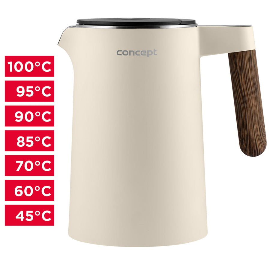 Concept Norwood Vattenkokare I Rostfritt Stål Med Temperaturkontroll 45/60/70/85/90/95/100°C KEEP WARM-Funktion 1,5L 1850-2200 W (Vanilj)