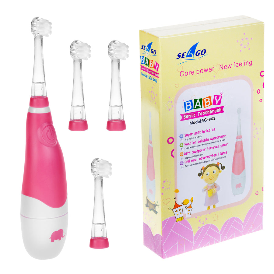 SEAGO Sonic-tandborste för barn, rosa, 1xAA 1,5V (ingår ej), 4 stift, SG-902 Rosa