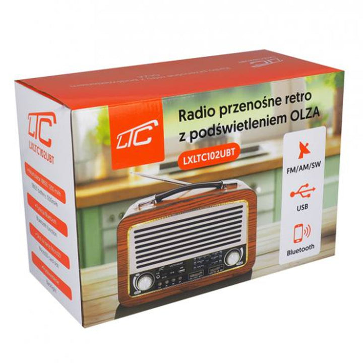 LTC bärbar radio, teleskopantenn, Bluetooth, FM/AM/SW, Olza Retro