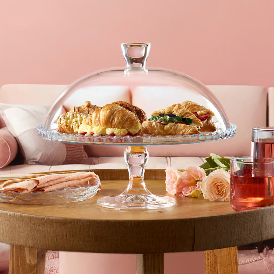 Pasabahce Patisserie Glass Plate with Stand and Lampshade, 32 cm. Elevate your presentation with this uniquely designed glassware.