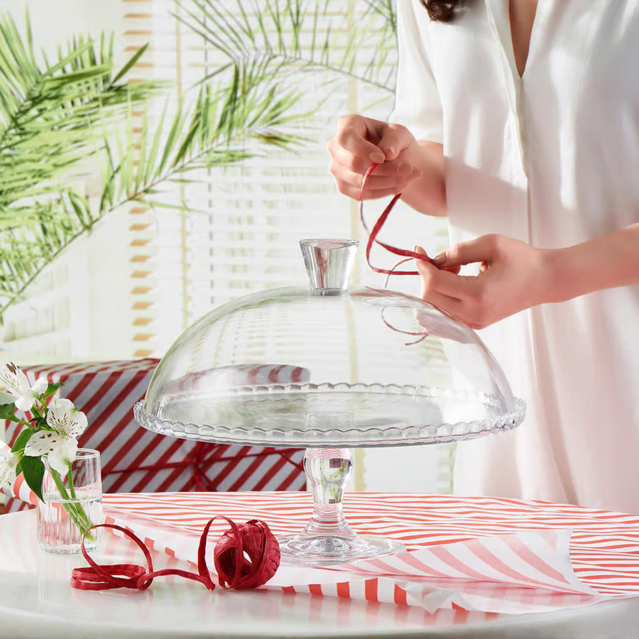 Pasabahce Patisserie Glass Plate with Stand and Lampshade, 32 cm. Elevate your presentation with this uniquely designed glassware.