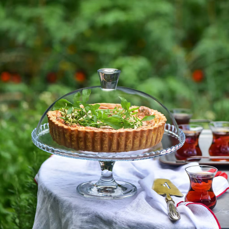 Pasabahce Patisserie Glass Plate with Stand and Lampshade, 32 cm. Elevate your presentation with this uniquely designed glassware.