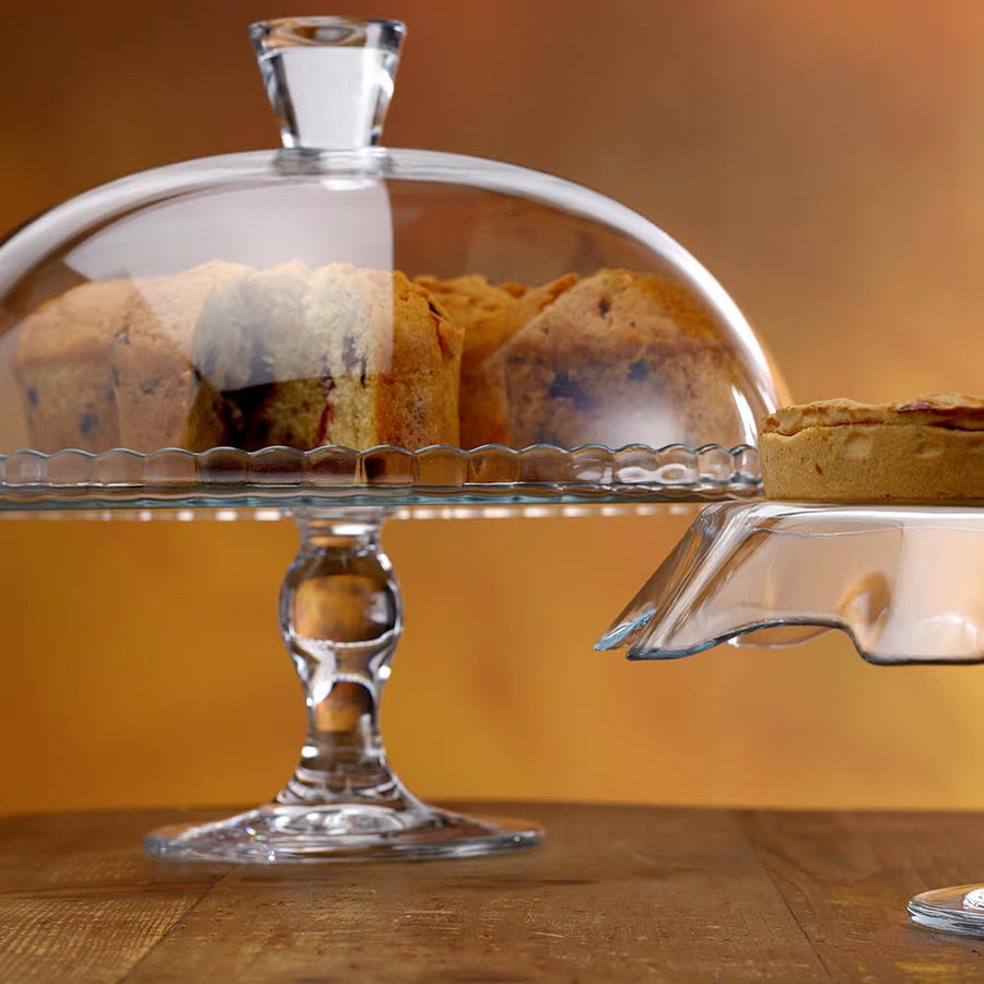 Pasabahce Patisserie Glass Plate with Stand and Lampshade, 32 cm. Elevate your presentation with this uniquely designed glassware.