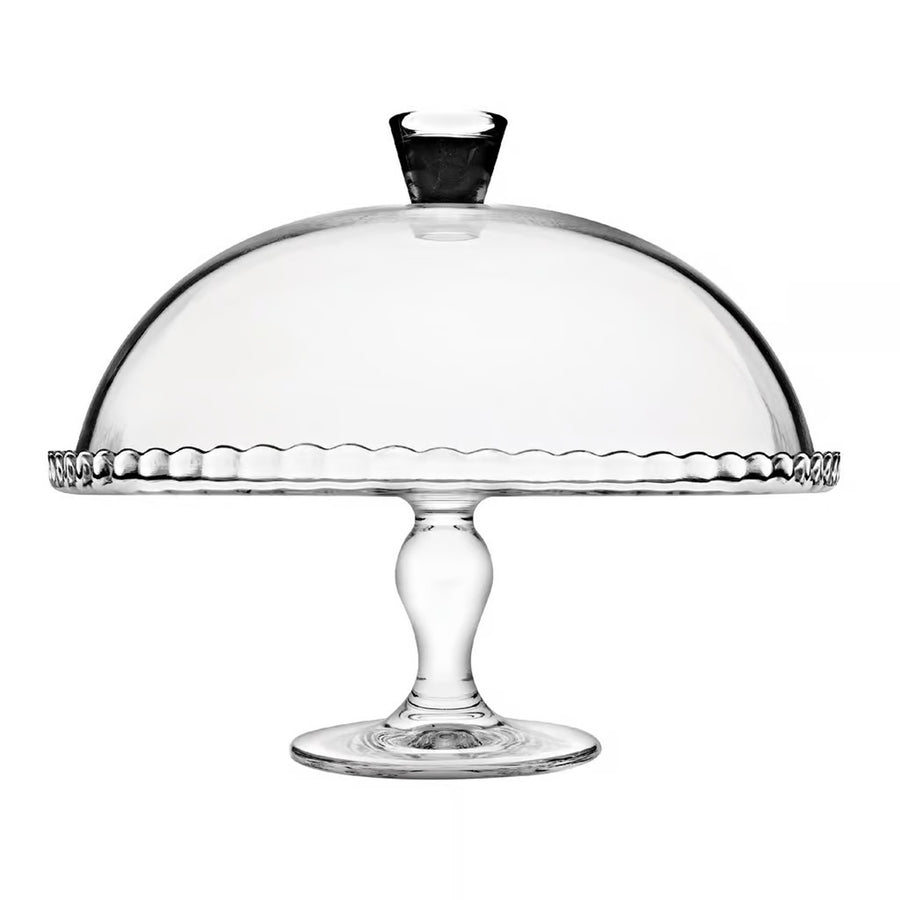 Pasabahce Patisserie Glass Plate with Stand and Lampshade, 32 cm. Elevate your presentation with this uniquely designed glassware.